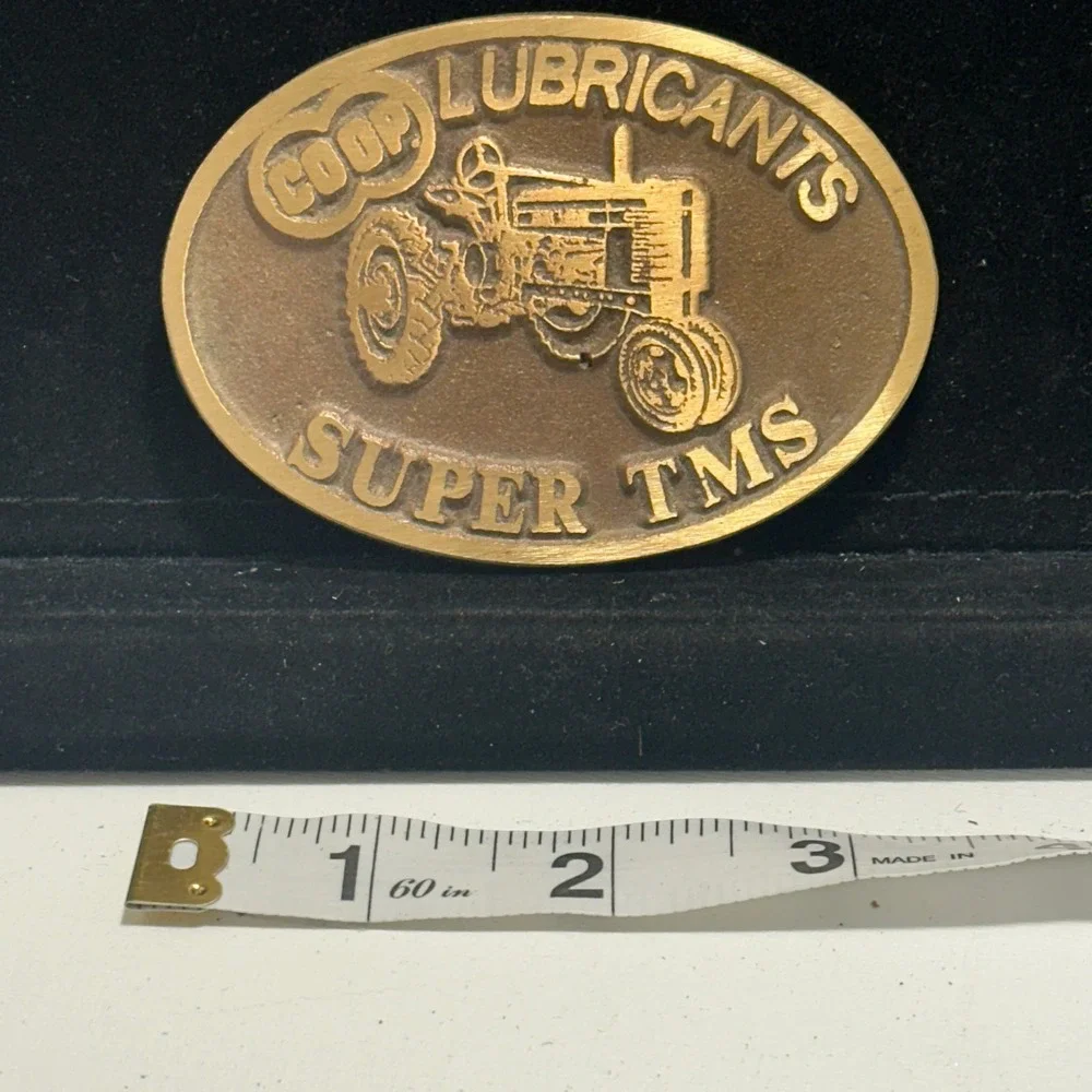 Vintage CO-OP Lubricants Super TMS Tractor Farm Oil Advertising Belt Buckle